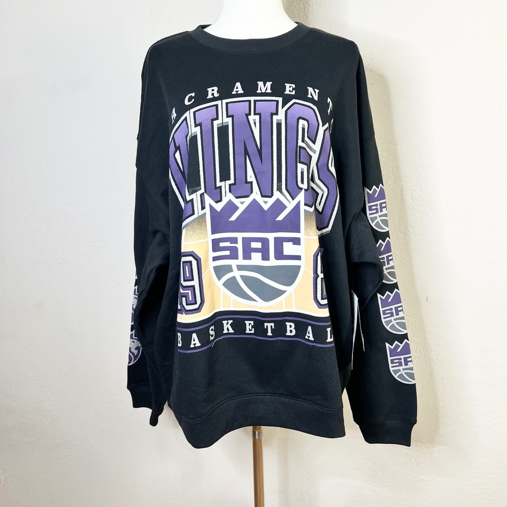 Sacramento Kings 47 Brand Sweatshirt Womens Size Large Black New NBA Graphic